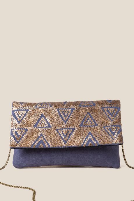 Francesca's Finely Triangle Sequins Clutch - Navy