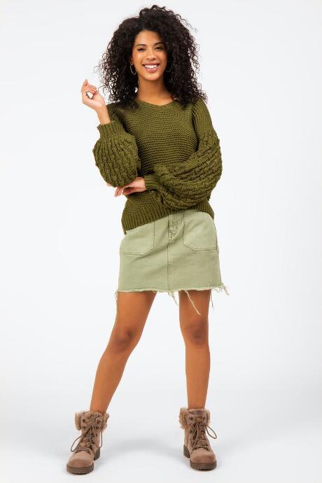 Francesca's Sahara Button Back Sweater - Dark Olive