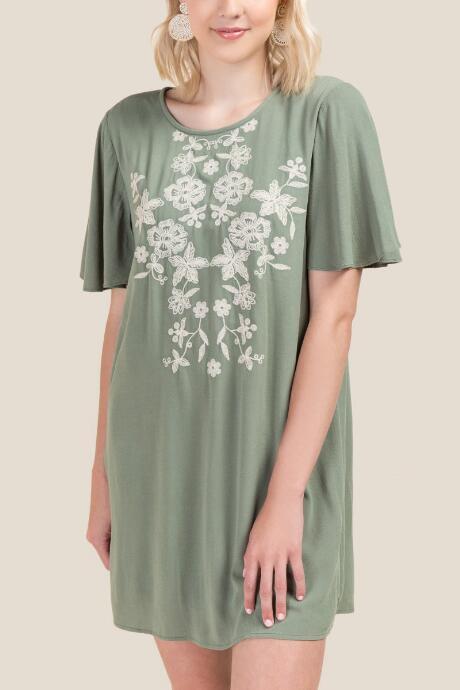 Francesca Inchess Brie Floral Embroidered Shift - Dark Olive