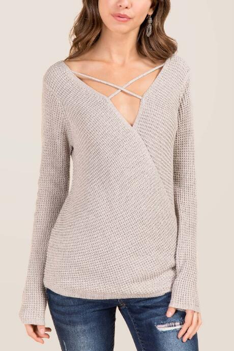 Francesca's Dakota Lattice Surplus Sweater - Gray