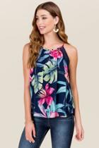 Blue Rain Ivanna Crochet Tropical High Neck Tank - Navy