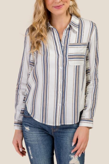 Francesca Inchess Louisa Striped Button Down Top - Ivory