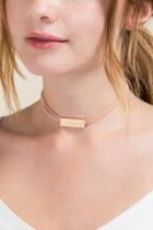 Francesca's Maisie Suede Metal Bar Choker In Rose - Mauve
