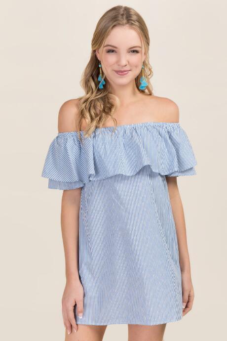 Mi Ami Adeline Poplin Shift Dress - Oxford Blue