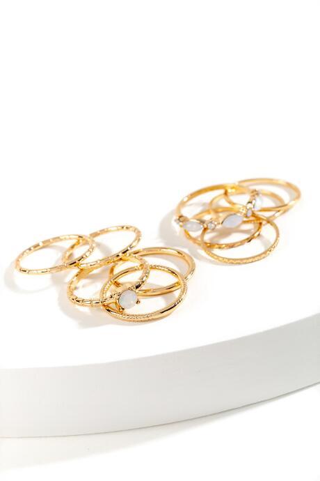 Francesca's Victoria Multi Textured Ring Set - Ivory