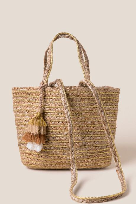 Francesca's Emberly Striped Lurex Mini Tote - Natural