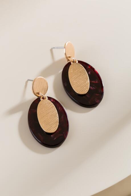 Francesca's Lindsay Oval Drop Earrings - Burgundy