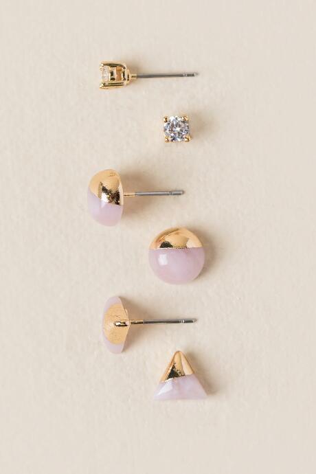 Francesca's Tessa Rose Quartz Stud Earring Set - Blush