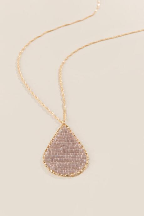 Francesca's Audria Beaded Teardrop Pendant - Crisp Champagne