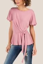 Francesca's Emmy Asymmetrical Side Tie Wrap Top - Rose