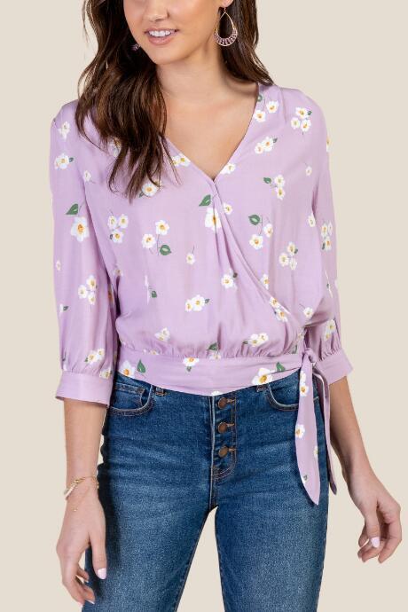 Francesca's Haverly Surplice Blouse - Lavender