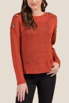 Francesca's Aubree Button Shoulder Sweater - Cinnamon