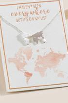 Francesca's World Map Rose Gold Pendant Necklace - Silver