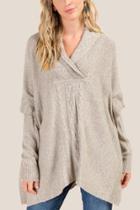 Francesca's Elisa Cable Knit Poncho - Taupe