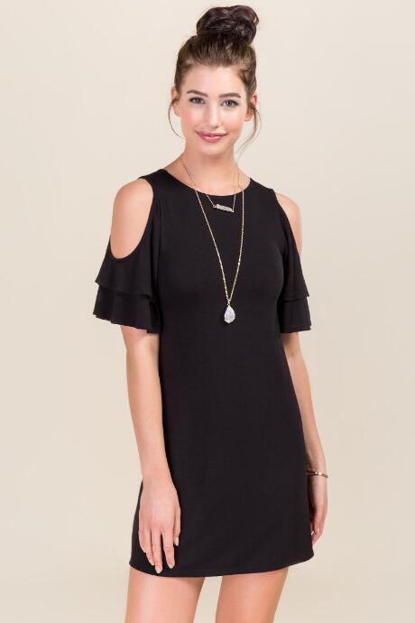 Alya Aisha Ruffle Lattice Back Dress - Black