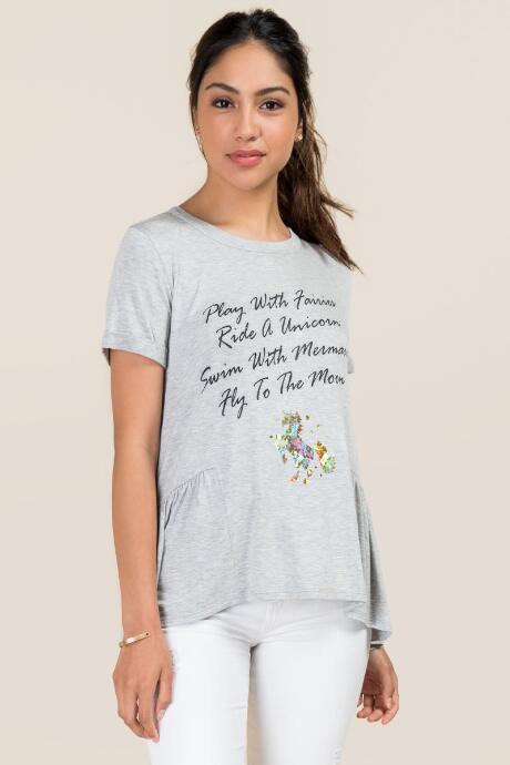 Alya Play With Fairies Peplum Graphic Tee - Heather Gray