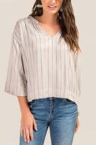 Francesca's Ashlin 3/4 Sleeve Striped Blouse - Gray
