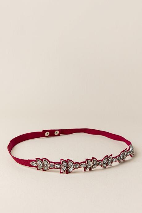 Francesca's Naomi Leaf Rhinestone Embellished Belt - Burgundy
