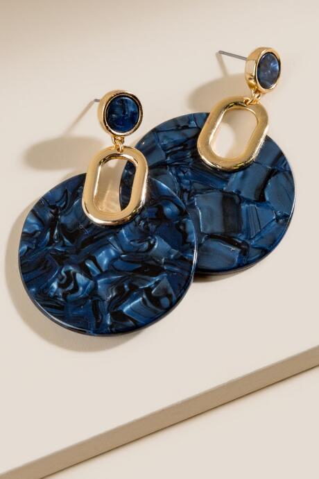 Francesca's Madison Marbled Resin Circle Drop Earrings - Navy