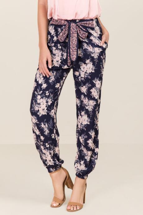 Star Of India Catelyn Mixed Floral Print Jogger Pants - Navy
