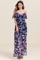 Mi Ami Laurel Floral Cold Shoulder Maxi Dress - Navy