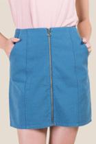 Francesca's Haylie Zipper Front Mini Skirt - Teal