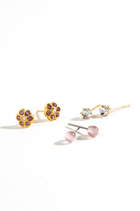 Francesca's Paulina Crystal Stud Earring Set - Pale Pink