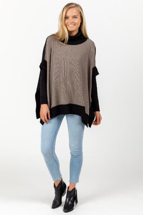 Francesca's Terry Two Tone Poncho - Black