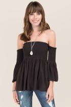 Alya Avery Smocked Off The Shoulder Top - Black