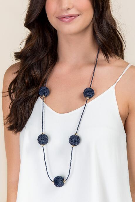 Francesca's Courtney Beaded Necklace In Navy - Navy