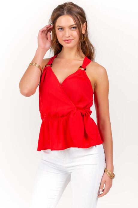 Francesca's Becca Tortoise Ring Peplum Top - Red