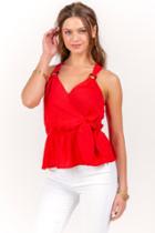 Francesca's Becca Tortoise Ring Peplum Top - Red