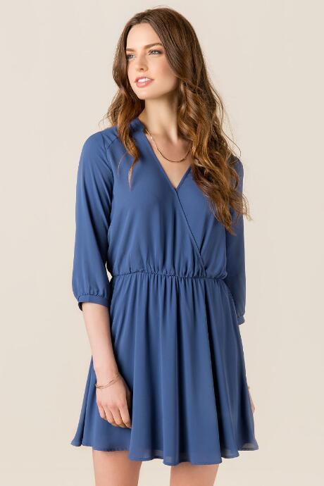 Francesca's Lush Farrah Solid Shirt Dress - Indigo