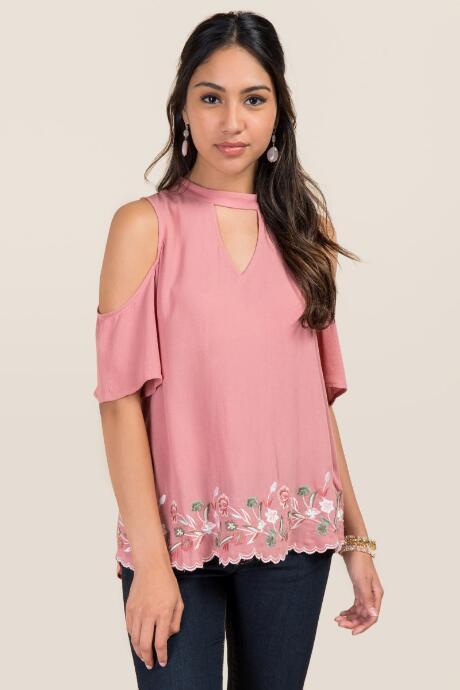 Blue Rain Jordayn Gigi Scallop Embroidered Hem Top - Rose