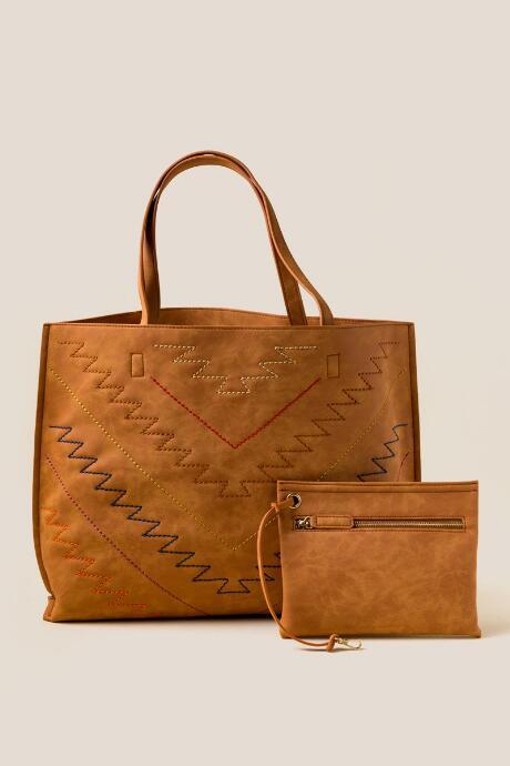 Francesca's Aurora Embroidered Tote - Cognac