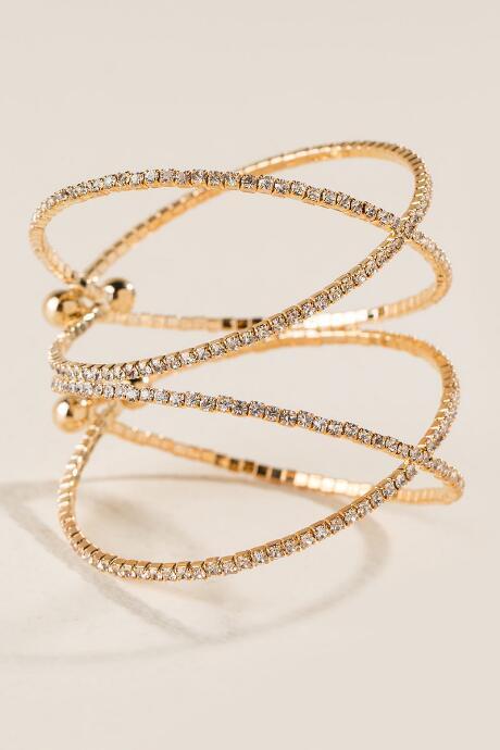Francesca's Jillian Pav Criss Cross Bangle In Gold - Crystal