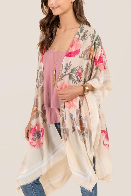 Francescas Hilary Metallic Floral Ruana - Ivory