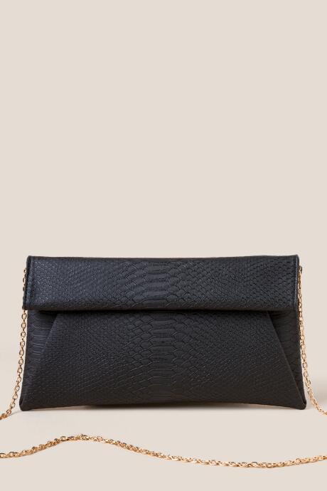 Francesca's Angie Faux Snake Clutch - Black