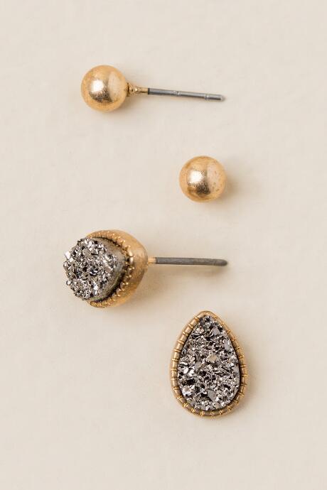 Francesca's Ashlea Druzy Stud Earring Set - Hematite