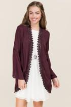 Blue Rain Brio Bell Sleeve Crochet Kimono - Purple