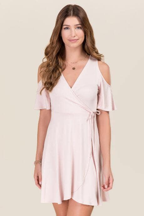 Mi Ami Julianna Cold Shoulder Wrap Dress - Blush