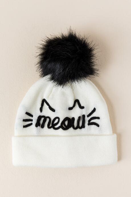 Francesca's Meow Fur Pom Beanie - Ivory