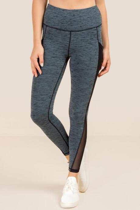 Francesca's Viviana Heathered Mesh Trim Legging - Gray