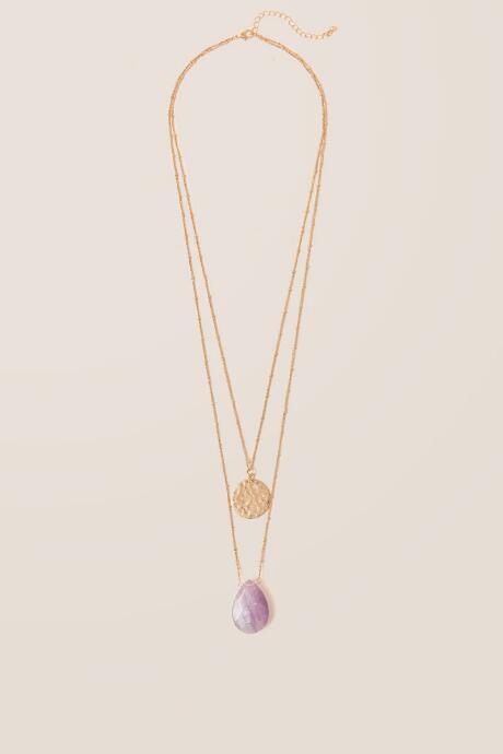 Francesca's Semi Precious Teardrop Layered Necklace - Purple