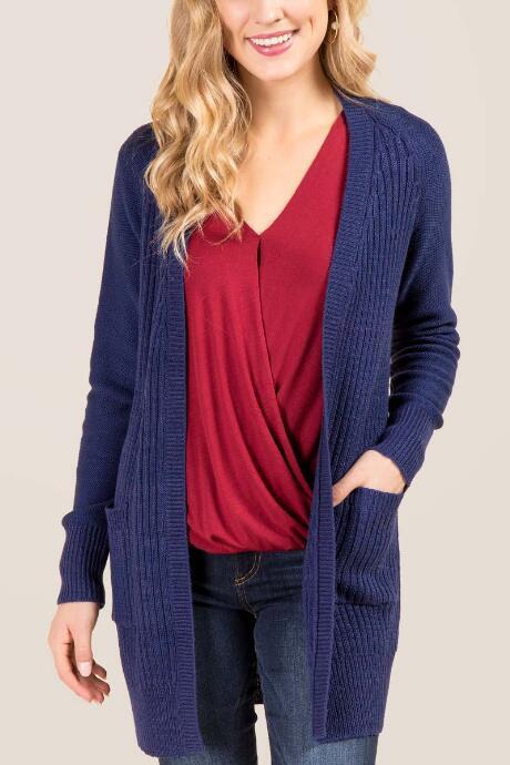 Blue Rain Talia Ribbed Elbow Patch Sweater Wrap - Navy