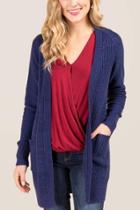 Blue Rain Talia Ribbed Elbow Patch Sweater Wrap - Navy