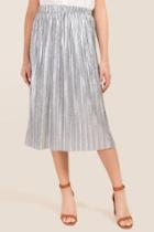 Mi Ami Reina Metallic Midi Pleated Skirt - Silver