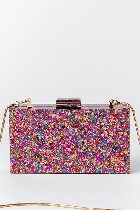 Francesca's Tessa Confetti Hard Case Clutch - Pink