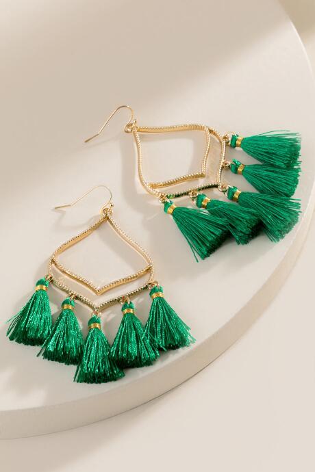 Francesca's Brim Mini Tassel Drop Earrings - Forest