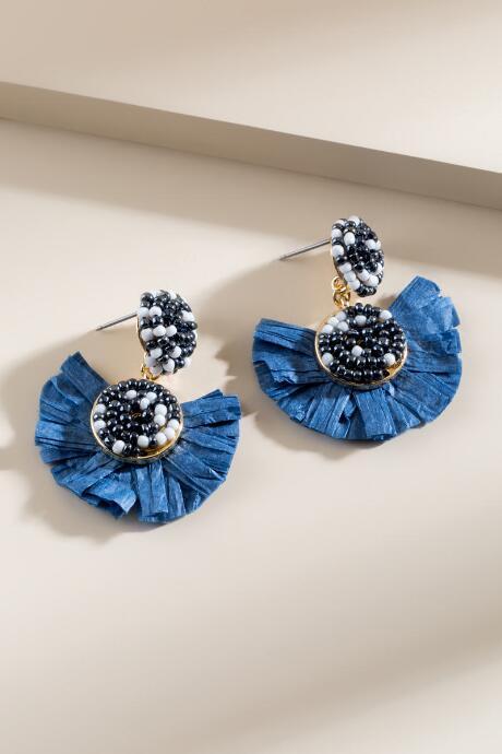 Francesca's Eden Raffia Tassel Earrings - Navy